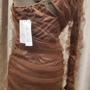 INCRETIBLE mesh brown dress with one sleeve